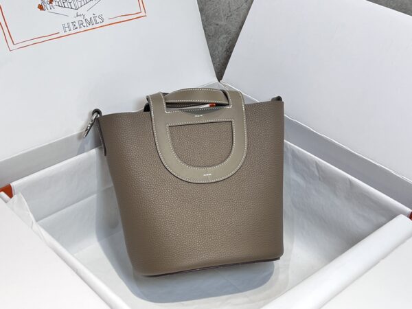 Hermes Pig Nose Vegetable Basket Bag - Elephant Gray Silver Buckle - Image 4