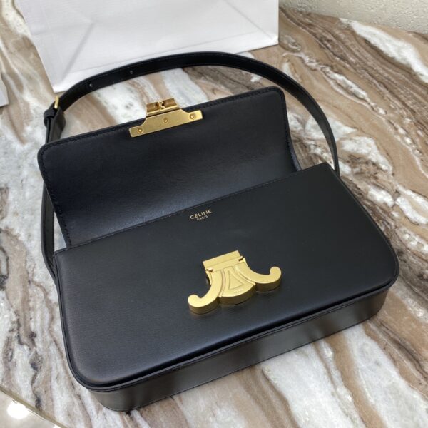 Celine Triomphe Shiny Cow Leather Shoulder Bag - Black - Image 4