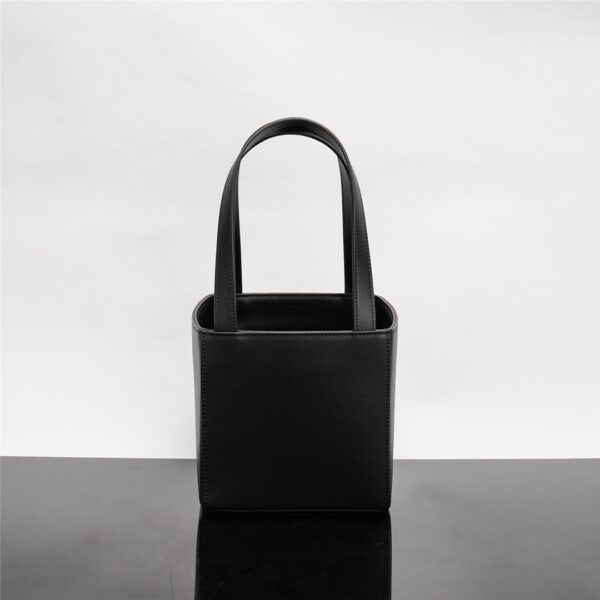 Celine Triomphe Logo Embossed Calfskin Cube Handbag - Black - Image 4