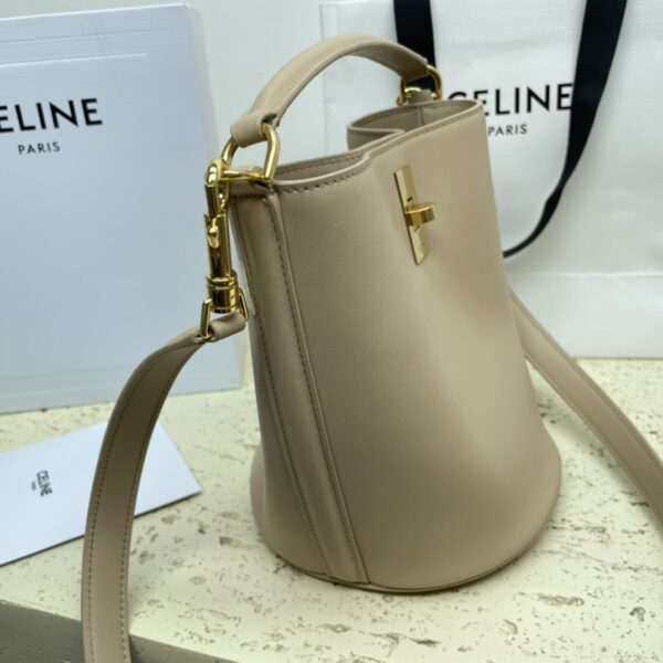 Celine Teen Bucket Mini 16 Leather Bucket Bag - Cream - Image 4