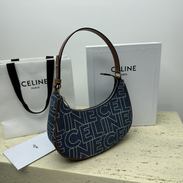 Celine Ava Letter Logo All-over Printed Fabric Strap Handbag - Blue - Image 5