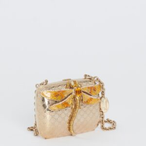 Gold Micro Guccissima Embossed Metal and Enamel Dragonfly Minaudiere Bag | Luna Bags