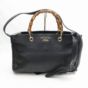 Brand Inspired Gucci Tote Bag Banboo 2way Black Leather (SHC7-10763) | Luna Bags
