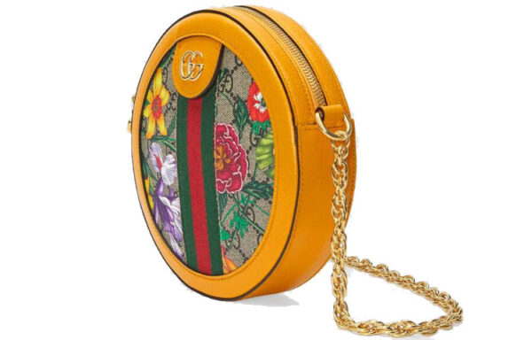 (WMNS) GUCCI Ophidia Flowers Printing Logo Stripe Webbing Canvas Chain Shoulder Messenger Bag Mini / Yellow / Multi-Color 550618-92YAC-9781 | Luna Bags
