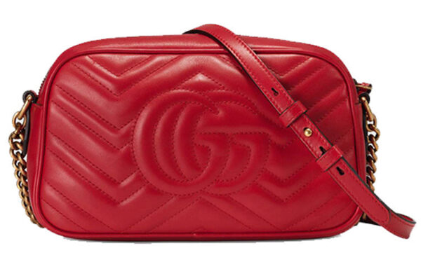 (WMNS) GUCCI GG Marmont Gold Logo Leather Chain Small Red Classic Shoulder Messenger Bag 447632-DTD1T-6433 | Luna Bags