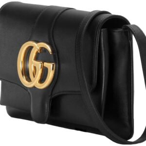 (WMNS) GUCCI Arli Gold Logo Leather Shoulder Messenger Bag Small Black Classic 550129-0V10G-1000 | Luna Bags