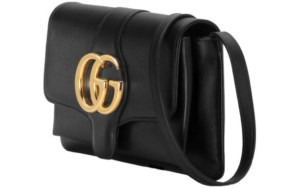 (WMNS) GUCCI Arli Gold Logo Leather Shoulder Messenger Bag Small Black Classic 550129-0V10G-1000 | Luna Bags