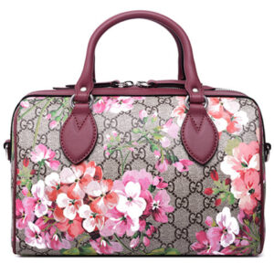 (WMNS) GUCCI GG Blooms Logo Printing Canvas Boston Small Ebony / Pink / Wine Red Handbag 409529-KU2IN-8693 | Luna Bags