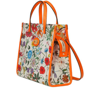 (WMNS) GUCCI Metallic Interlock Double G Flowers Printing Canvas handbag White / Orange / Multicolor 550141-9ZIBX-8868 | Luna Bags