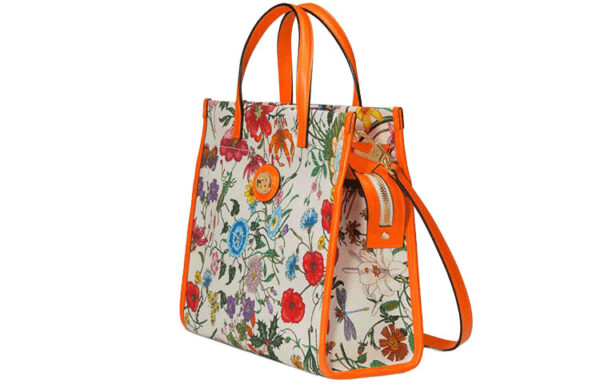 (WMNS) GUCCI Metallic Interlock Double G Flowers Printing Canvas handbag White / Orange / Multicolor 550141-9ZIBX-8868 | Luna Bags