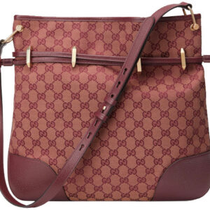 (WMNS) GUCCI Horsebit 1955 Retro Gold buckle Logo Canvas Drawstring Shoulder Messenger Bag Deep Red Classic 602089-9Y9NG-9865 | Luna Bags