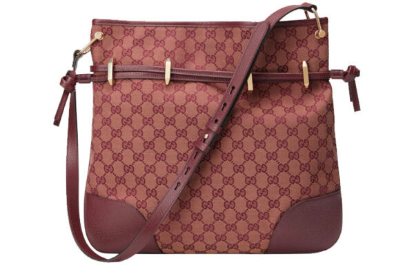(WMNS) GUCCI Horsebit 1955 Retro Gold buckle Logo Canvas Drawstring Shoulder Messenger Bag Deep Red Classic 602089-9Y9NG-9865 | Luna Bags