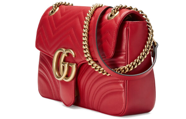 (WMNS) GUCCI GG Marmont Gold Logo Distress Leather Chain Shoulder Messenger Bag Red Classic 443496-DTDIT-6433 | Luna Bags