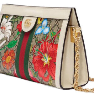 (WMNS) GUCCI Ophidia Flowers Printing Logo Stripe Webbing Canvas Chain Shoulder Messenger Bag Small / White / Multi-Color 503877-HV8AC-9759 | Luna Bags