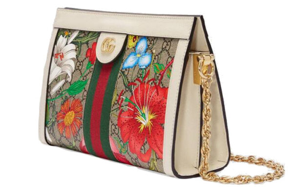 (WMNS) GUCCI Ophidia Flowers Printing Logo Stripe Webbing Canvas Chain Shoulder Messenger Bag Small / White / Multi-Color 503877-HV8AC-9759 | Luna Bags
