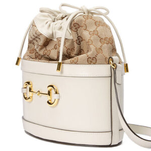 (WMNS) GUCCI Horsebit 1955 Retro Gold buckle Logo Canvas Drawstring Shoulder Messenger Bag White 602118-1DBUG-9095 | Luna Bags
