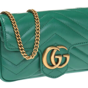 (WMNS) GUCCI Leather GG Marmont Logo Quilting Chain Single-Shoulder Bag Super Mini Green 476433-DSVRT-3120 | Luna Bags