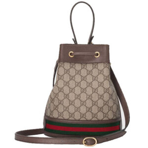 (WMNS) GUCCI Ophidia Logo Stripe Webbing Canvas Drawstring handbag Small / Brown Classic 550621-96I3B-8745 | Luna Bags