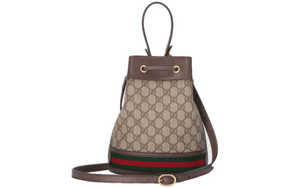 (WMNS) GUCCI Ophidia Logo Stripe Webbing Canvas Drawstring handbag Small / Brown Classic 550621-96I3B-8745 | Luna Bags