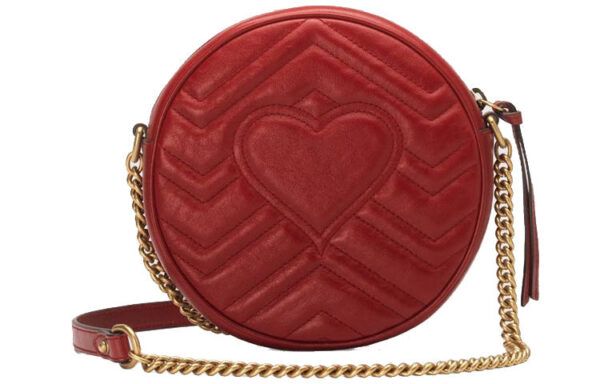 (WMNS) GUCCI GG Marmont Gold Logo Leather Chain Shoulder Messenger Bag Mini Red 550154-0OLET-6438 | Luna Bags