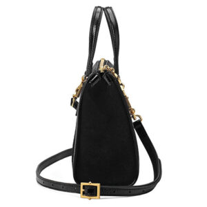 (WMNS) GUCCI Ophidia Gold Label Logo Stripe Webbing Suede Patent Leather Tote Small Black Handbag 547551-D6ZYB-1060 | Luna Bags