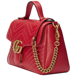 (WMNS) GUCCI GG Marmont Gold Logo Distress Leather Chain handbag Small Red Classic 498110-DTDIT-6433 | Luna Bags
