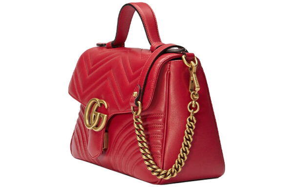 (WMNS) GUCCI GG Marmont Gold Logo Distress Leather Chain handbag Small Red Classic 498110-DTDIT-6433 | Luna Bags