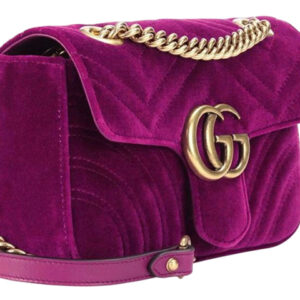 (WMNS) GUCCI GG Marmont Gold Logo Velvet Chain Shoulder Messenger Bag Small Purple Red Classic 443497-K4D2T-5671 | Luna Bags