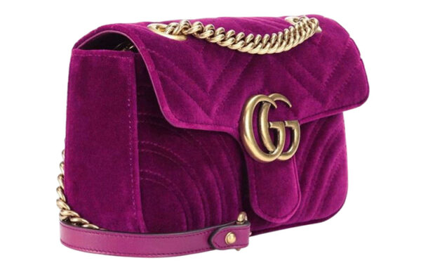 (WMNS) GUCCI GG Marmont Gold Logo Velvet Chain Shoulder Messenger Bag Small Purple Red Classic 443497-K4D2T-5671 | Luna Bags