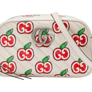 (WMNS) GUCCI GG Marmont Silver Logo Apple Pattern Leather Chain Shoulder Messenger Bag Small White / Red Valentine's Day limited 447632-1W9AN-9086 | Luna Bags
