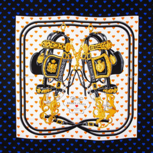 2017SS HERMES scarf Carre 90 Brides de Gala Love Blanc (White)/Orange/Noir (Black) Silk100% | Luna Bags