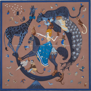 2022SS HERMES scarf Carre 90 Hermes Story Marron Glace/Bleu Nuit/Petrole Silk100% | Luna Bags