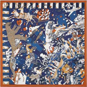 2021 AW HERMES scarf Carre 70 L'Epopee d'Hermes Caramel/Marine/Blanc (White) Silk100% | Luna Bags