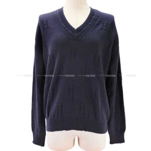 2019AW HERMES Knit Ladies With Voyage H pattern knit H logo with porch Navy Wool 36 | Luna Bags