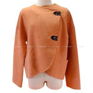 2019SS HERMES Plainly colored jacket Ladies short Jacket coat Double face Sellier Button orange brulee Cashmere/polyamide 38 | Luna Bags