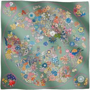 2023 AW HERMES scarf Carre 90 Planifleurs Vert Amande/Pink/Blue Silk100% | Luna Bags