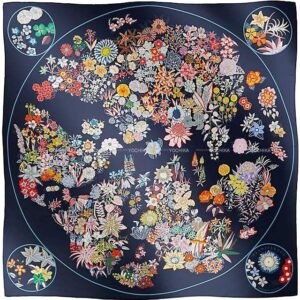2023AW HERMES scarf Carre 90 Planifleurs Marine/Palm(9P)/Multicolor Silk100% | Luna Bags