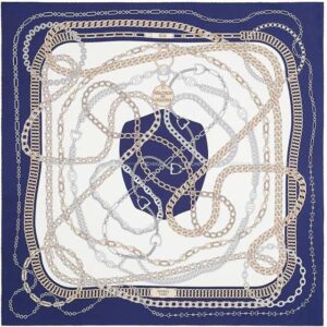 2021SS HERMES scarf Carre 90 Reaction En Chaire White/Marine Silk100% | Luna Bags