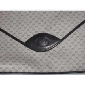 1970's -1980's Gucci Navy Blue Micro Guccissima Print Coated Canvas & Navy Leather Vintage XL Envelope Clutch | Luna Bags