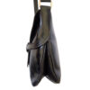 1970s Gucci saddle bag in black leather with muted gold hardware, an expandable bottom, wide shoulder strap, and burgundy leather lining | Luna Bags - Image 5