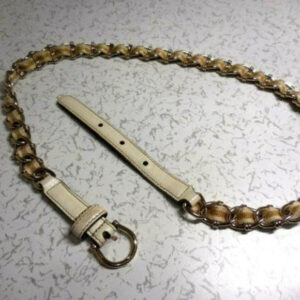 Amazing, Gucci Gold Tone Chain with a Yellow & White Striped Ribbon Woven Throughout with White Leather | Luna Bags