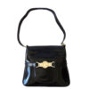 1970s Gucci saddle bag in black leather with muted gold hardware, an expandable bottom, wide shoulder strap, and burgundy leather lining | Luna Bags - Image 12