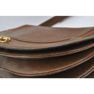 Early Gucci, brown leather saddle bag style, XL two-way shoulder bag or clutch with red and green striped edges | Luna Bags