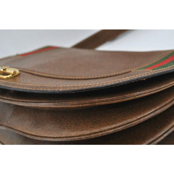 Early Gucci, brown leather saddle bag style, XL two-way shoulder bag or clutch with red and green striped edges | Luna Bags