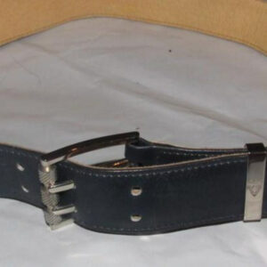 Early Gucci, navy leather belt w embossed Gucci logo print | Luna Bags