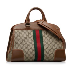 Brown Gucci GG Supreme Web Duffle Tote Satchel | Luna Bags
