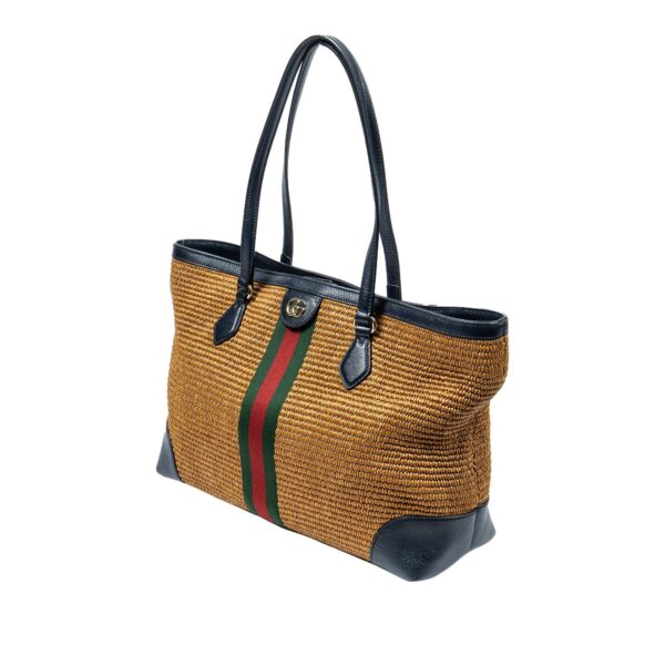 Gold Gucci Medium Raffia Ophidia Tote Bag | Luna Bags