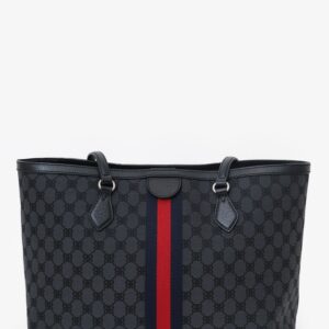 Balenciaga x Gucci Black BB Monogram Web Graffiti Medium Ophidia Shopping Tote | Luna Bags