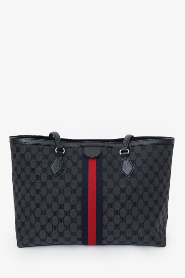 Balenciaga x Gucci Black BB Monogram Web Graffiti Medium Ophidia Shopping Tote | Luna Bags