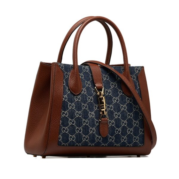 Blue Gucci Medium GG Denim Jackie 1961 Tote Satchel | Luna Bags